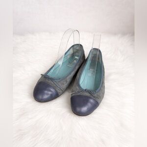 Thierry Rabotin Suede Ballet Flats Blue Gray Leather Cap Toe Size 6.5
